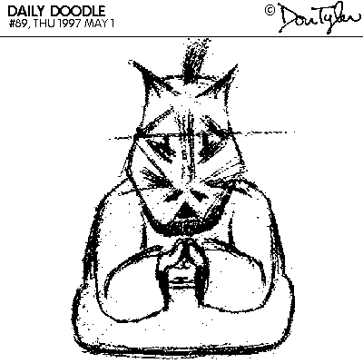 Oriental looking feline anthropomorphic sketched on cocktail napkin