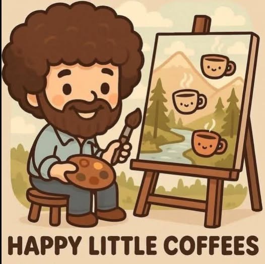 Bob Ross paints happy little coffees