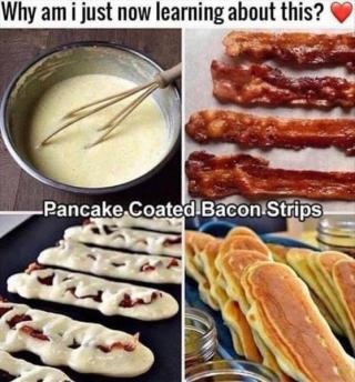 Pancake-coated bacon