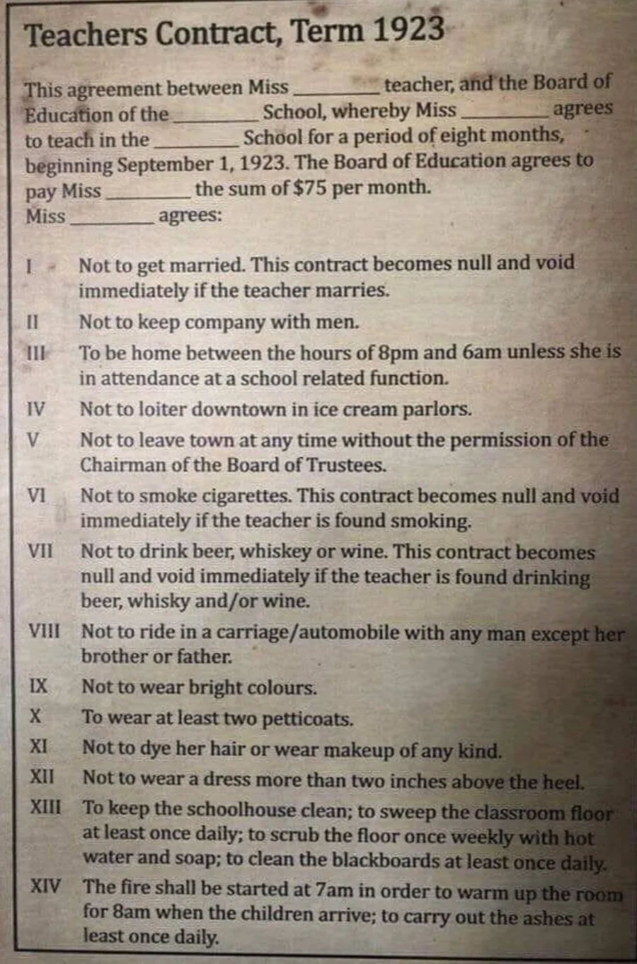 Teacher contract 1923