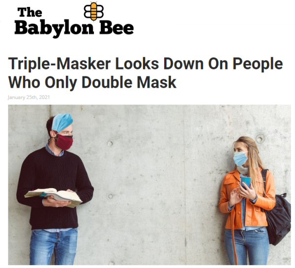 Triple-masker looks down on double-maskers
