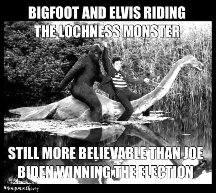 Bigfoot and Elvis riding Loch Ness Monster