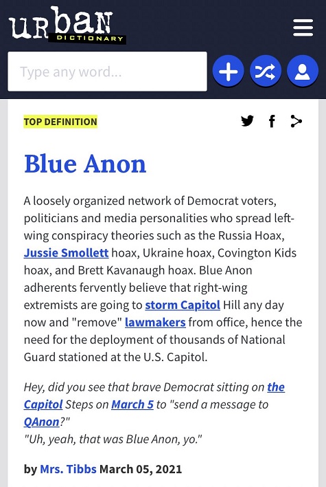 Blue Anon - banned by Urban Dictionary