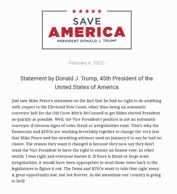 Trump on Pence re electoral vote