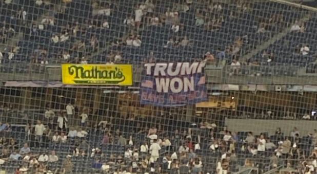 Trump Won banner at Yankees game